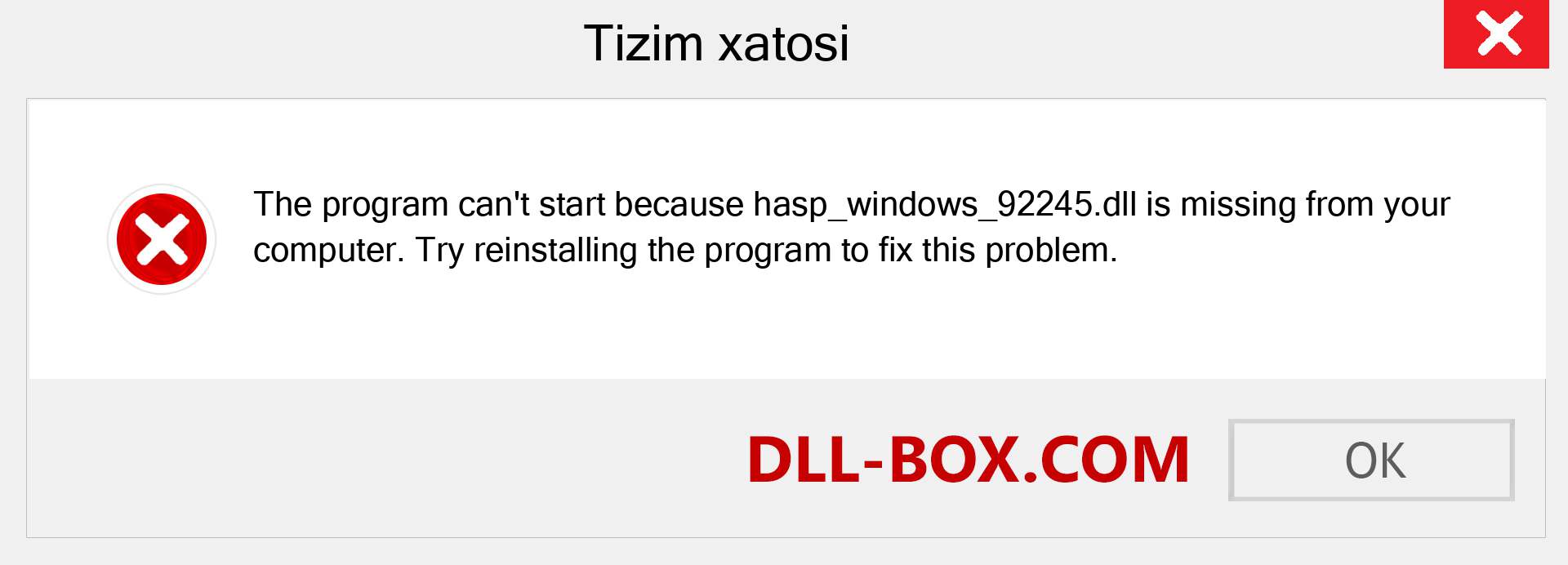 hasp_windows_92245.dll fayli yo'qolganmi?. Windows 7, 8, 10 uchun yuklab olish - Windowsda hasp_windows_92245 dll etishmayotgan xatoni tuzating, rasmlar, rasmlar